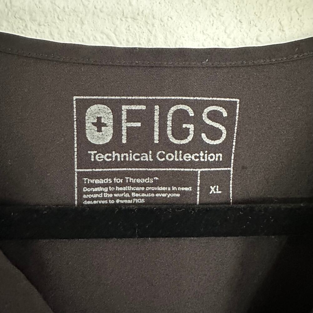 Figs Technical Collection V-Neck Top XL Black Two Pocket Scrub Uniform Shirt - Picture 2 of 7